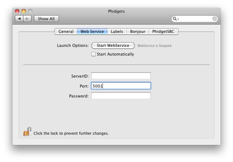 OS X PreferencePane WebService Stopped