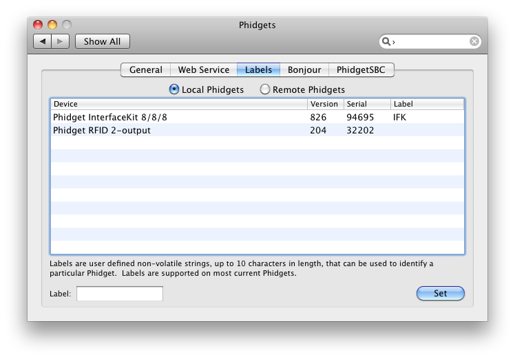 OS X PreferencePane WebService Labels Local